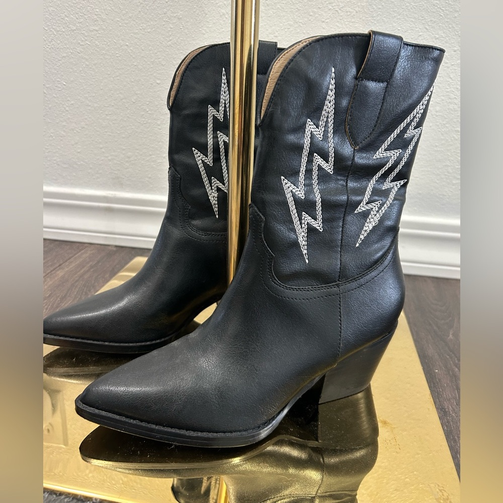 Nasty Gal Black Heeled Boots with Silver Lightning